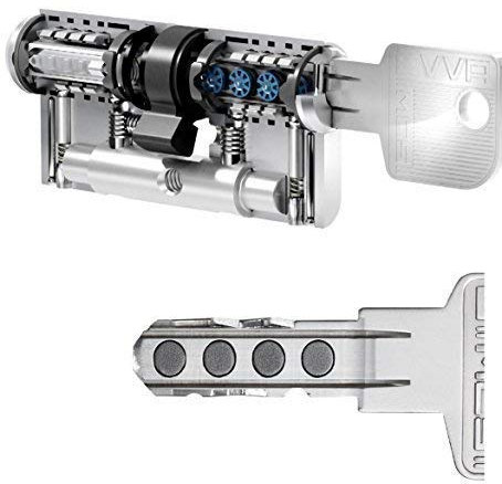 EVVA MCS Hochsicherheits-Doppelzylinder mit 6 Schlüssel, Länge 41/51mm, Magnet-Technologie, Not- und Gefahrenfunktion BSZ, Modularbauweise, Aufbohr-, Abreiß- und Ziehschutz, Silber