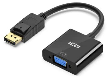 ICZI Adaptateur DisplayPort vers VGA 1080P,Convertisseur DP Mâle vers VGA Femelle Full HD Noir pour PC,TV,Ecran,Projecteur