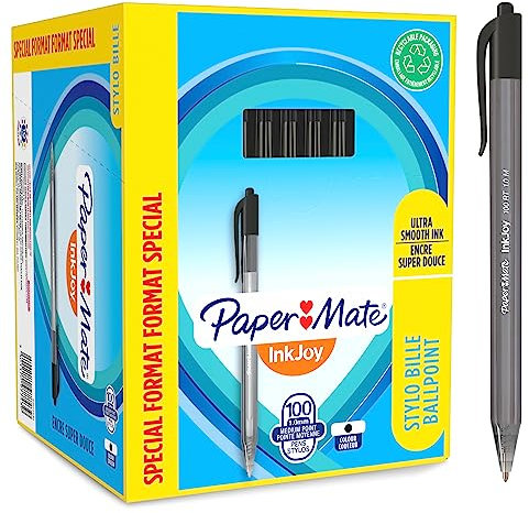 Paper Mate InkJoy 100RT Retractable Kugelschreiber | mittlere Spitze (1,0 mm) | Schwarz | 100 Stück