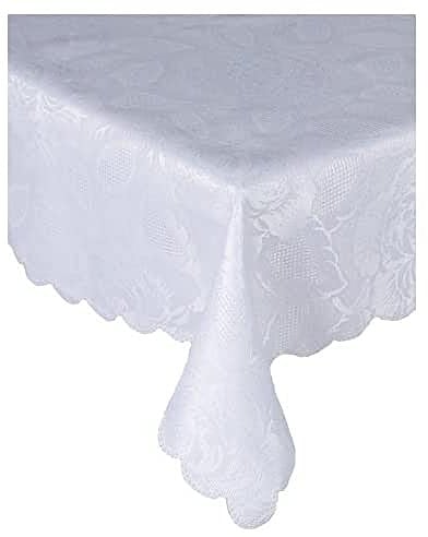 Emma Barclay Damask Rose Tablecloth, White, 70 x 108 Inch