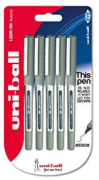 uni-ball 153486345 UB-157 Eye Fine Rollerball Pens, Black Uni Super Ink, .7mm Nib, Pack of 5