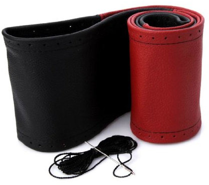 Lenkradschoner Lenkradbezug Schwarz-Rot Echt Leder Ø 37-39cm/ 9,5cm