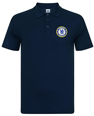 Chelsea FC Herren Polo-Shirt mit originalem Fußball-Wappen - Geschenkartikel - Marineblau - XL