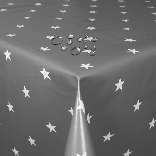 Wachstuch Wachstischdecke Weihnachtstischdecke Sterne Grau 100 x 180 cm Rechteckig abwaschbare Tischdecke