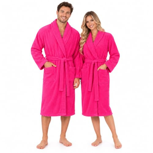 Adore Home Mens & Ladies 100% Cotton Shawl Collar Bathrobe Dressing Gown | Men's & Women's Soft Absorbent Robe with Shawl Collar, Belt and Pockets