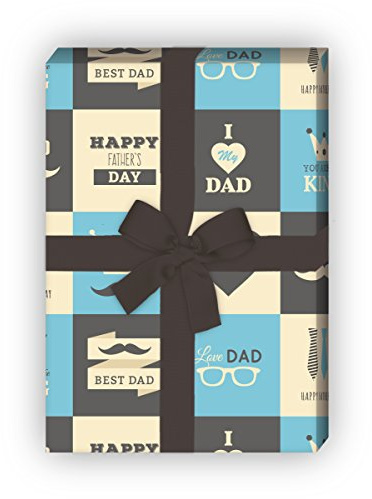 Kartenkaufrausch Retro Geschenkpapier Set mit Vatertags Glückwünschen für liebe Geschenkverpackung, DIY Projekte, Basteln, 4 Bögen, 32 x 48cm Dekorpapier, Musterpapier zum Einpacken