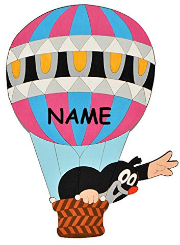 alles-meine.de GmbH Türschild/Wandbild/Wandtattoo - Der kleine Maulwurf - Pauli - incl. Namenswunsch - Holz - selbstklebend - Kinderzimmer Deko Bilder Heißluftballon