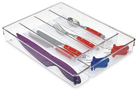iDesign Linus Cutlery Tray for Silverware, Large Kitchen Accessories for Storage and Organising, Made of Durable Plastic, Clear