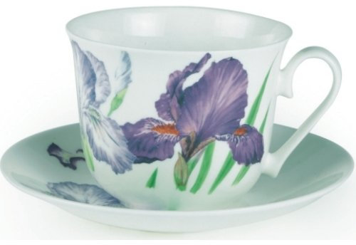 Roy Kirkham Grande Tasse mit Untertasse Iris - Knochenporzellan, 0,4l, Tasse mit Untertasse, Zuhause oder im Büro