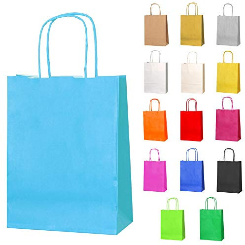 Thepaperbagstore 20 Hellblaue Partytüten aus Papier mit Henkeln – 18 x 22 x 8 cm – Bunte Geschenktüten aus Papier für Kinder, Partys, Geburtstage, Hochzeiten, Süßwaren- und Einzelhandelsgeschäfte