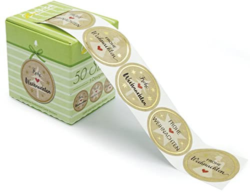 AVERY Zweckform 56827 Aufkleber Weihnachten 50 Stück (Ø38mm, Weihnachtssticker rund, Frohe Weihnachten, selbstklebend, Deko Weihnachten, Geschenke, Karten, Tüten, Basteln) Sticker auf Rolle, 56927