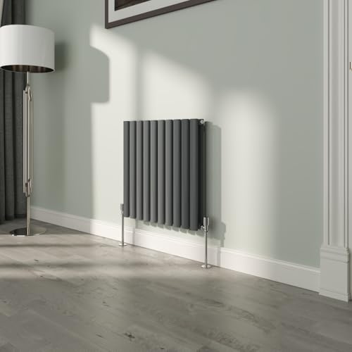 NRG 600x590mm Oval Column Radiator Double Panel Anthracite | High Heat Output, Designer Radiator Wall Mounted, Central Heating Rads, Modern Radiator, for Living Room, Kitchen, Bedroom