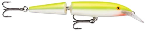Rapala Classic Jointed Angelköder, Größe: 13 cm/18 g, schwimmender Süßwasserköder, Schwimmtiefe: 1,2–1,8 m, Material mit Abachi-Konstruktion, silberfarbenes Fluoreszierendes Chartreuse SFC