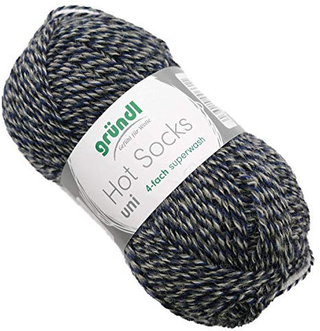 theofeel Gründl Hot Socks Farbe 27 blau grau Weiss Mouline 50g Sockenwolle meliert, Wolle zum Socken Stricken