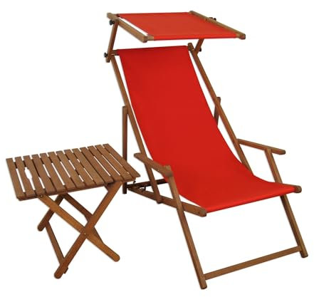 Solido Sdraio Rosso in Faggio con braccioli Parasole tavolino 10-308ST