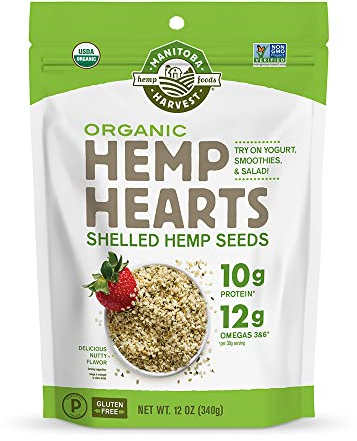 Manitoba Harvest Organic Hemp Hearts, 12oz, 10g Plant Based Protein and 12g Omega 3 & 6 per Srv, Smoothies, yogurt & salad, Non-GMO, Vegan, Keto, Paleo, Gluten Free