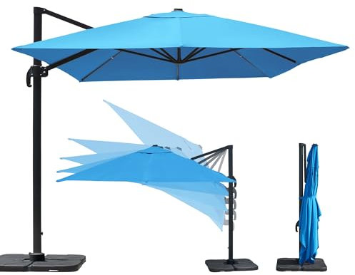 paramondo parapenda Ampelschirm Ampelsonnenschirm, Rechteckig, Blau, 4 x 3 m, 360° Schwenkbar, Kurbelbedienung, Stahl-Standkreuz und Gestell in Anthrazit
