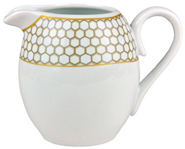 Van Well Milchkännchen HONEY, 250 ml, Milchkanne, Kännchen, Milchgießer mit edlem Wabendekor, honigfarben, gold-gelb-grau, edles Markenporzellan