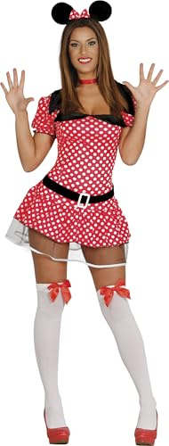 FIESTAS GUIRCA | Ratoncita Kostüm für Erwachsene - Kleid, Gürtel und Haarreif - Mäuse Kostüme für Halloween, Karneval und Kostümpartys - Ideal für Damen - Rot und Schwarz