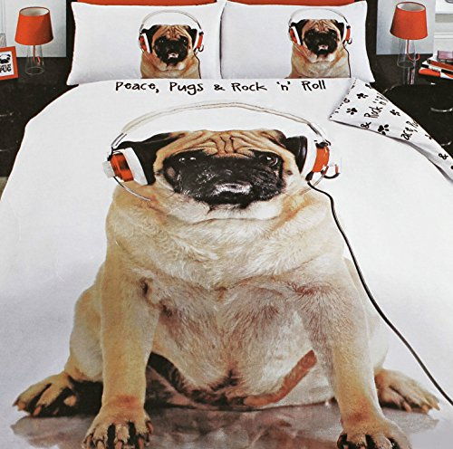 Cute Pug Rock N Roll With Headphones King Duvet Cover Set
