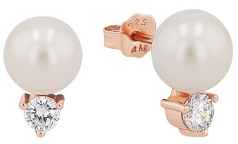 Amor Ohrstecker 925 Sterling Silber Damen Ohrschmuck, mit Zirkonia synth., mit Süßwasserzuchtperle, 1,4 cm, Roséfarben, Kommt in Schmuck Geschenk Box, 9179794