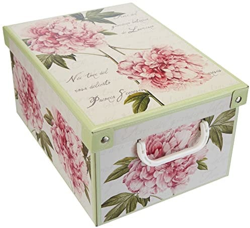 Aufbewahrungsbox mit deckel aus Karton für Kleidung und Wäsche, Pfingstrosen Kleine Kisten aufbewahrung, saisonaler Wechsel, Organizer Ideal für Vakuumbeutel oder Geschenkbox 35x25x17,5 cm