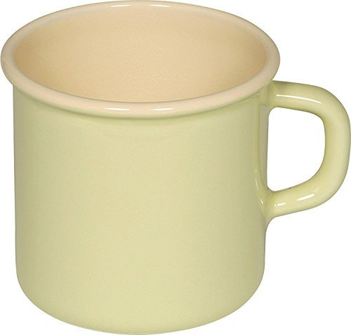 Riess, 0221-006, Emaille Topf mit Bördel, Kaffeebecher, Durchmesser 8cm, 0.375 Liter Inhalt, 3/8 Liter, LBH 11,1x8,8x8,4cm, Gew. 0,192kg (GELB/BUNT PASTELL)