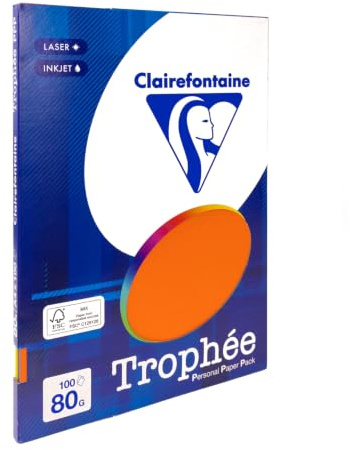 Clairefontaine 1876/0C - Packung Druckerpapier / Kopierpapier Trophee PPP, intensive Farben, DIN A4, 80g, 100 Blatt, farbig sortiert, 1 Pack