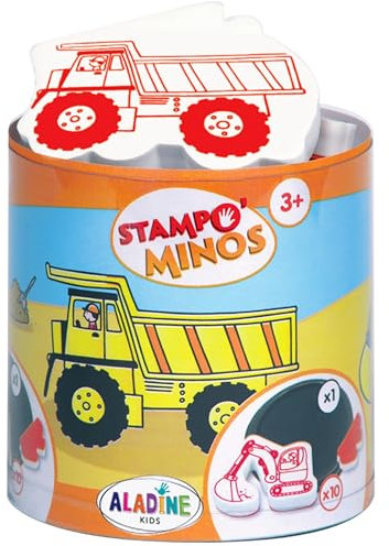 Aladine Stempelset Minos Baustelle, inkl. 10 Stempel und 1 Stempelkissen, kreativer Stempelspaß für Kinder ab 3 Jahren