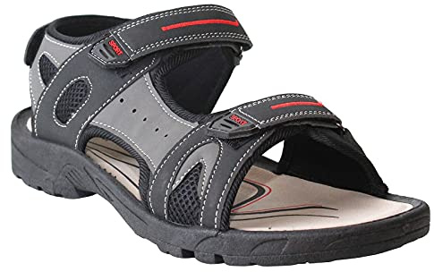 PDQ Mens Triple Touch Fastening Sports Sandals (10 UK) (Black/Grey)