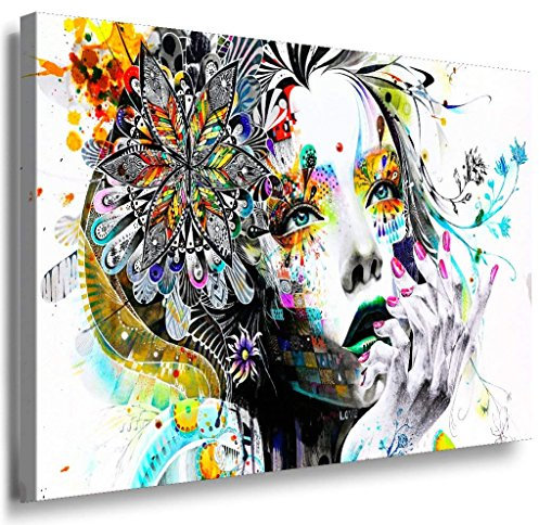 LaraArt Bilder LaraArt Frau Abstrakt Bunt Blumenmuster 120 x 80 cm Premium Kunstdruck Made in Germany Top Leinwandbilder in versch. Farben und Größen fert