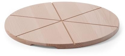 HENDI Pizzabretter, Aus Buchenholz, Buchenholz, Flammkuchenbrett, Brotschaufel, Pizzaschaufel, mit Rillen zum Schneiden von 6 gleichgroßen Stücken, ø450mm