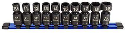 Astro Pneumatic Tool 78344 10-Piece 3/8 Drive Nano Pinless Universal Impact Sockets - Metric, Black