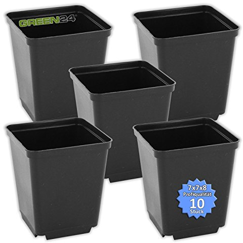 GREEN24 10 Stück Pflanztöpfe Vierecktopf 7x7x8 cm. Anzuchttopf Pflanztopf Blumentopf