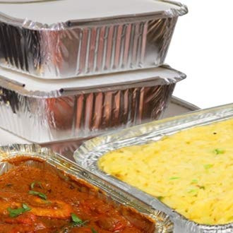Take Away / Cafe / Event Rectangular Foil Container + Lids (Chinese / Indian) - 5x4x2 (Pack 1000) - simple disposable food service, No2