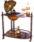 Riesiger Barwagen 33035 mit massiven Eukalyptusholz Säulen und einem Serviertisch, 100 cm hoch (geöffnet) und 77 cm breit, antike Globusbar, Bartisch, Hausbar, Barwagen, Cocktailbar, Dekobar