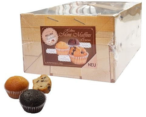 HELLMA Mini Muffins - 60 Stk. Muffins, einzeln verpackt - 3 Sorten - Vorrats-Box - für Hotel, Café, Kiosk und Kliniken