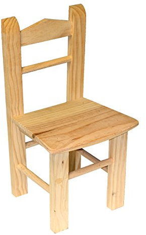 Acan Tradineur - Silla Infantil, Madera Natural, Respaldo de Pico, Altura del Asiento 23 cm, Silla para niños sin Tratar con reposapiés, 45 x 23,5 x 22,5 cm
