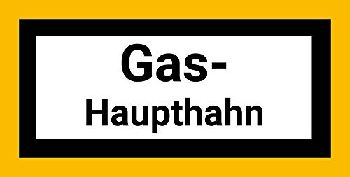 Gas-Haupthahn Schild/Aufkleber aus PVC-Folie selbstklebend, 20 x 10 cm