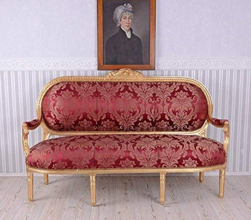 Gigantisches Salon Sofa 163cm Holz Rokoko Antik Rot Madame Pompadour CAT362a05 Palazzo Exklusiv