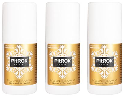 PitROK Crystal Natural Deodorant Roll On For Women, 3 x 50ml (3 pack) | Vegan, Cruelty Free, Sensitive Skin Deodorant, with Aloe Vera and Grapefruit Seed Extract. Made in the UK.