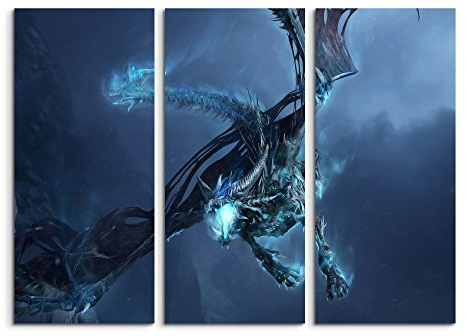 Paul Sinus Art Keilrahmenbild auf Leinwand 3 teilig World of Warcraft Ice Dragon 3x90x40cm (Gesamt 120x90cm) Ausführung schöner Kunstdruck auf echter Leinwand als Wandbild auf Keilrahmen