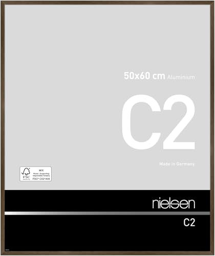 nielsen Bilderrahmen, 50 x 60 cm, Aluminium, Walnuss matt, Posterrahmen zum Aufhängen im Hoch- & Querformat, Echtglas, C2