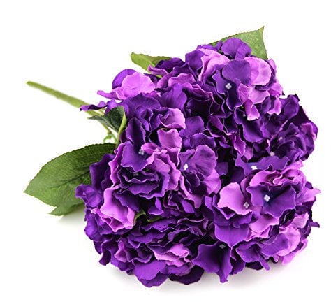 RayLineDo Artificial Deep Purple Hydrangea Silk Flower 5 Big Heads Bouquet Home Decoration