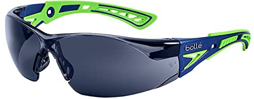 bolle SAFETY Rush+ Safety Glasses, Blue & Green Frame, Grey Lenses