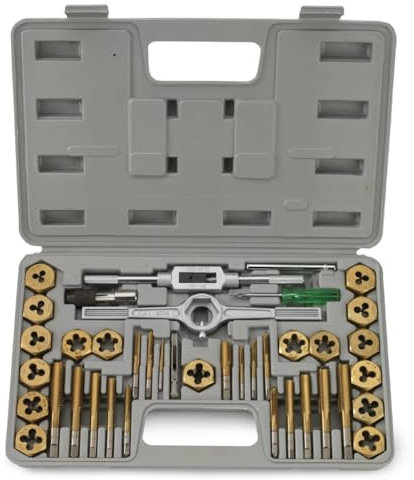 NEIKO 00911A SAE Gewindeschneider-Set, Titanbeschichtete Stahl-Gewindebohrer und Schneideisen, großes Gewindewerkzeug-Set mit Aufbewahrungskoffer, 40-teiliges Set