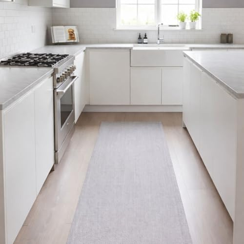 TEJIDOS EL MUNDO Alfombra vinilica de Tejido Trenzado de Alta Gama Lavable Antideslizante Alfombra Resistentes para Salon Cocina baño Pasillo - 067x240 cm., Beige