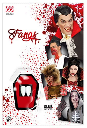 Widmann 4097D - Professionelle Vampir Zähne, 2 Eckzähne, 0,6 ml Kleber, Blutsauger, Halloween, Karneval, Mottoparty