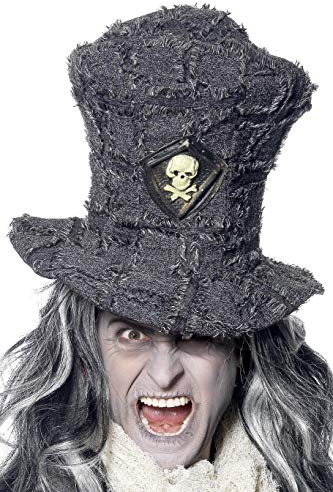 Smiffys Halloween Zylinder Totengräber, Grau, mit Totenkopfemblem