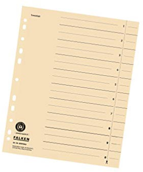 Original Falken 10er Pack Trennblätter. Made in Germany. Aus Recycling-Karton für DIN A4 hellchamois Trennlaschen Trennblätter Ordner Register Kalender Blauer Engel